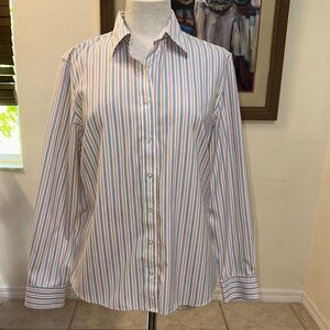 Lands End Classic Striped No Iron Pinpoint Oxford Button-Down Shirt Size 12